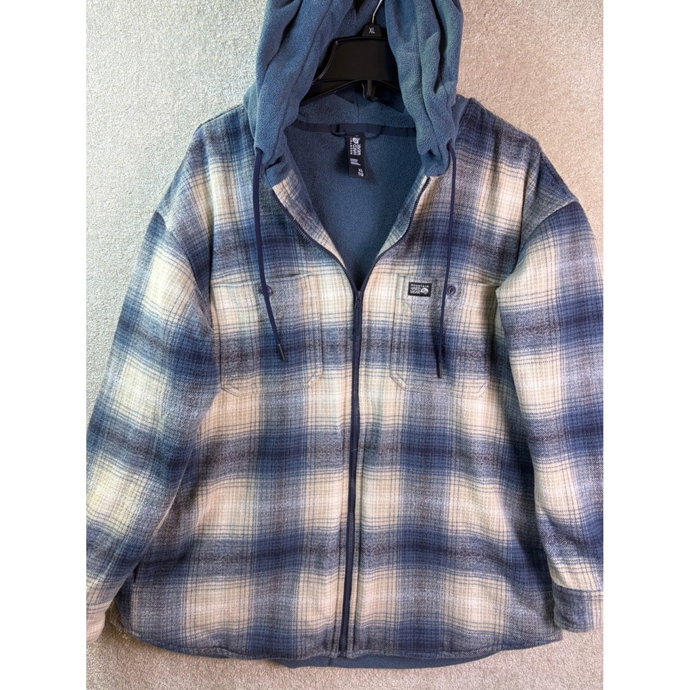 Mountain Hardwear Shacket Women's XL Blue Plaid Fleece Lined Hooded Jacket